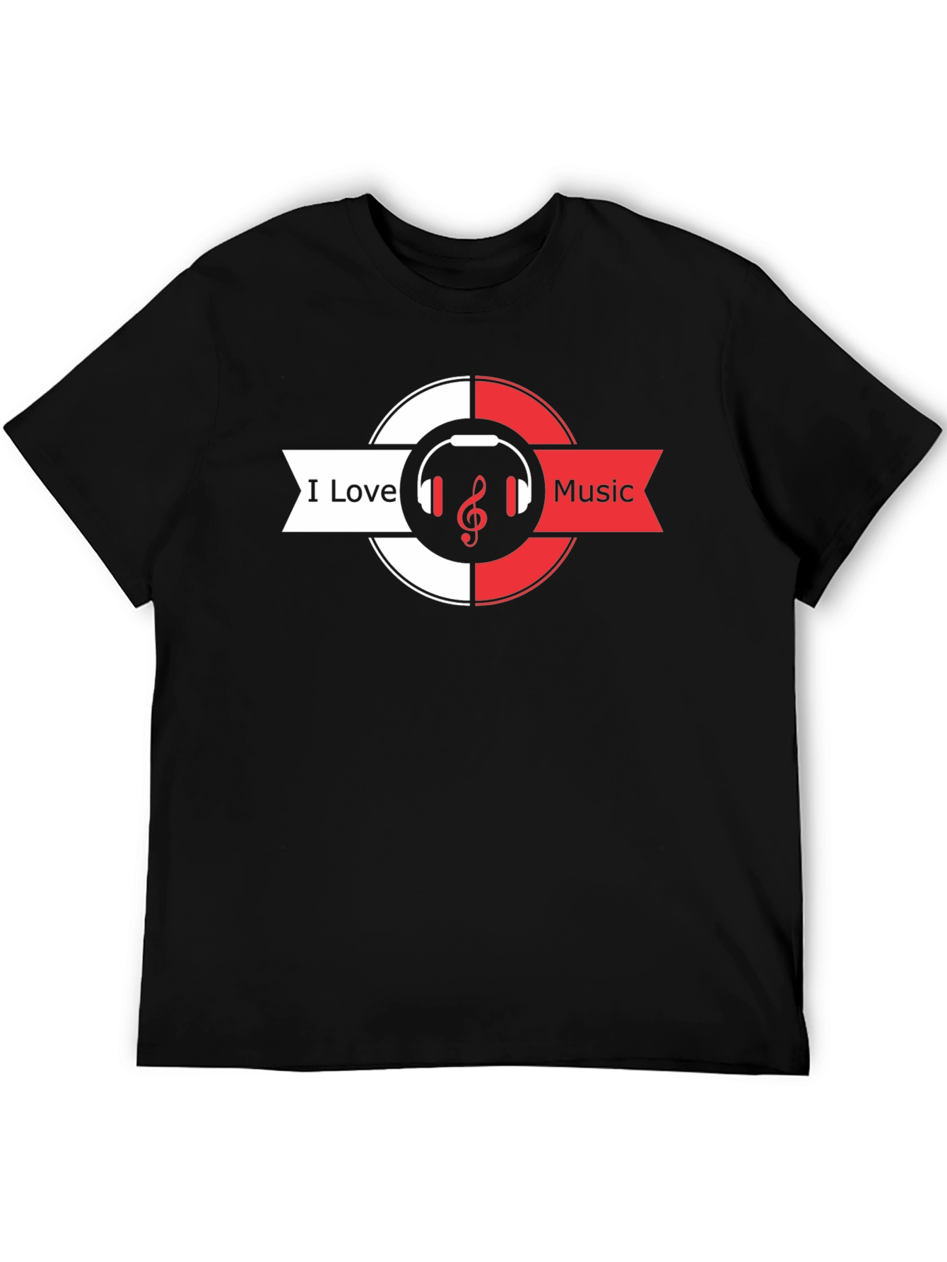 I Love Music Black T-Shirt Headphones & Treble Clef