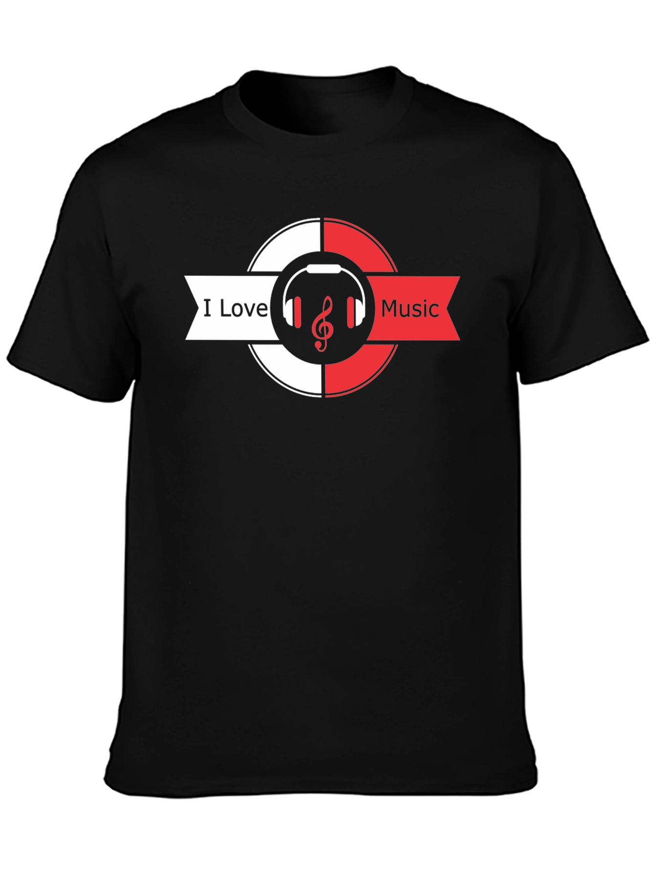 I Love Music Black T-Shirt Headphones & Treble Clef