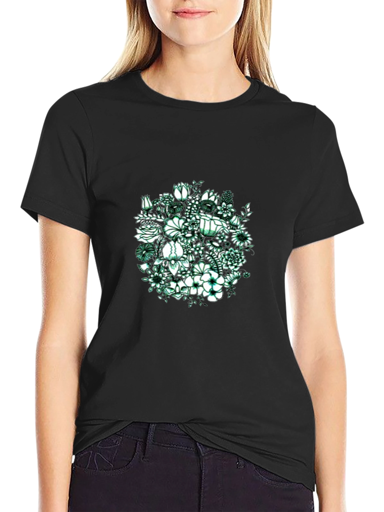 Floral Graphic Print Black T-Shirt