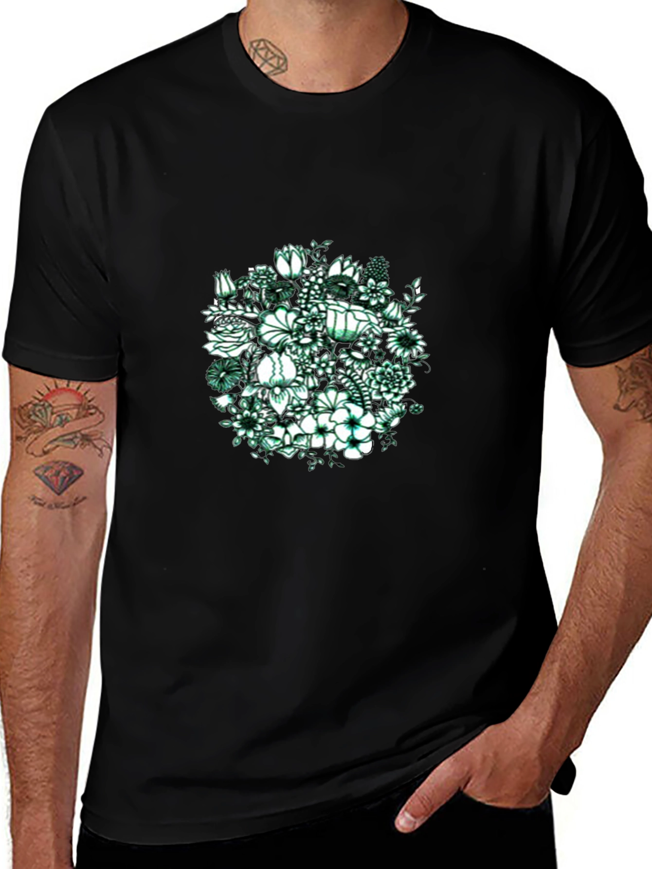 Floral Graphic Print Black T-Shirt