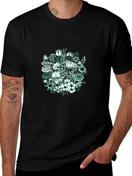 Floral Graphic Print Black T-Shirt