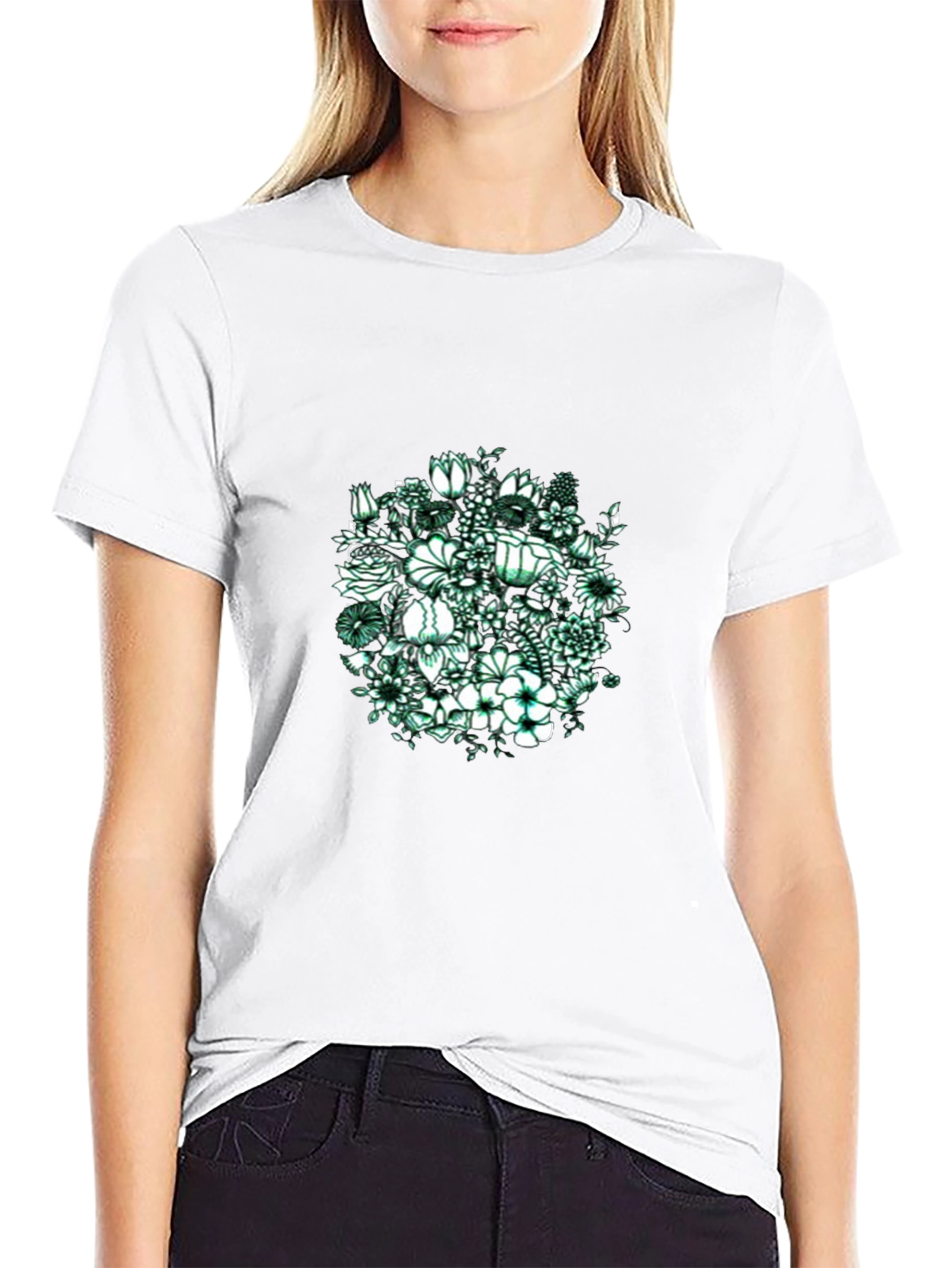 Floral Graphic Print Black T-Shirt