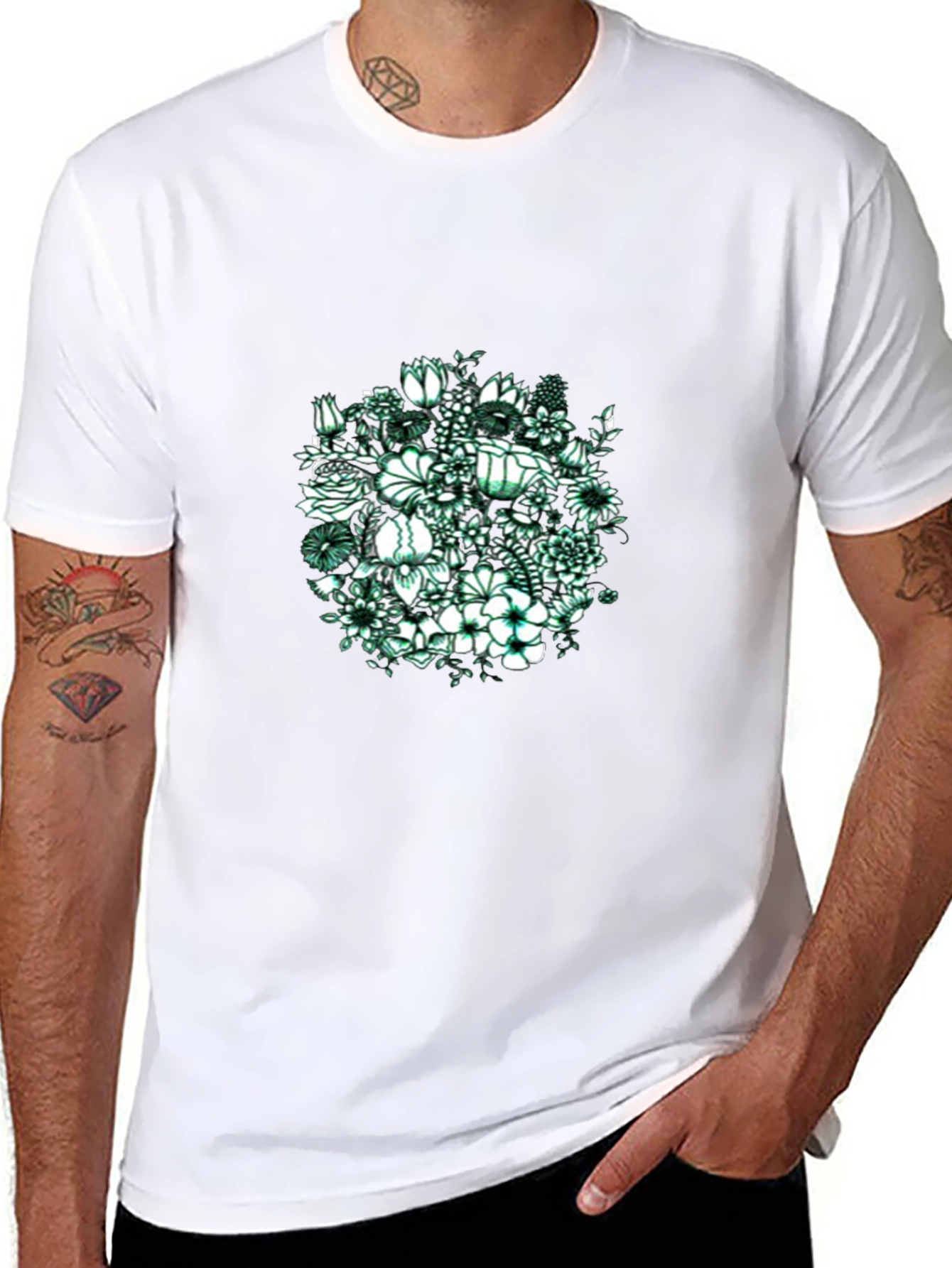 Floral Graphic Print Black T-Shirt
