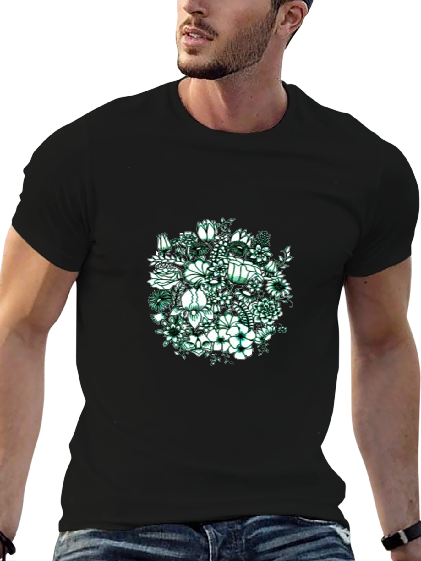 Floral Graphic Print Black T-Shirt