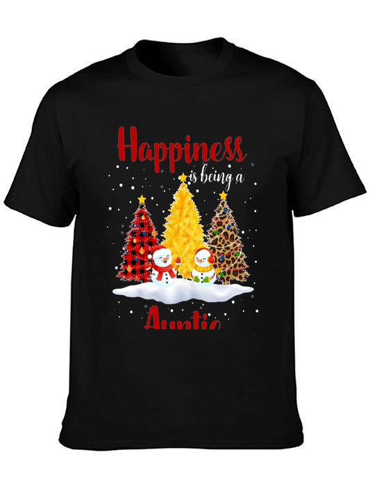 Happiness Auntie T-Shirt: Christmas Trees and Snowmen