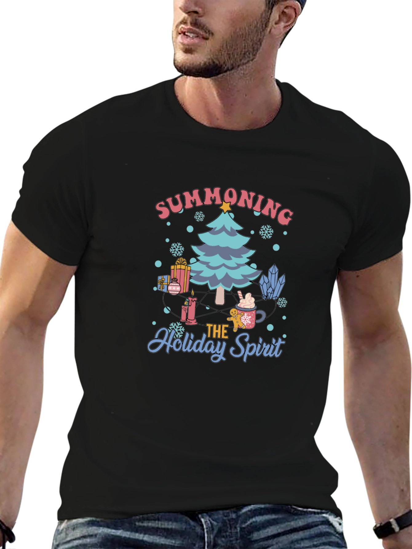 Summoning Holiday Spirit Black Graphic Tee