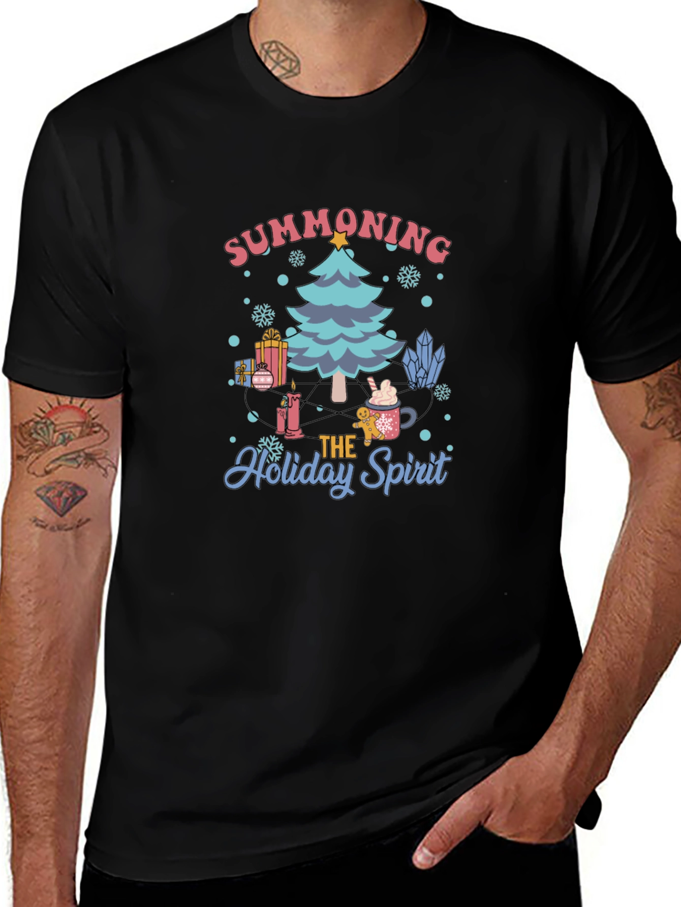 Summoning Holiday Spirit Black Graphic Tee