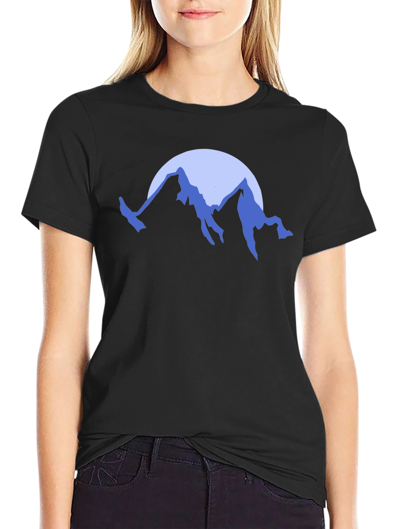 Mountain Moon Graphic Tee - Black Cotton T-Shirt