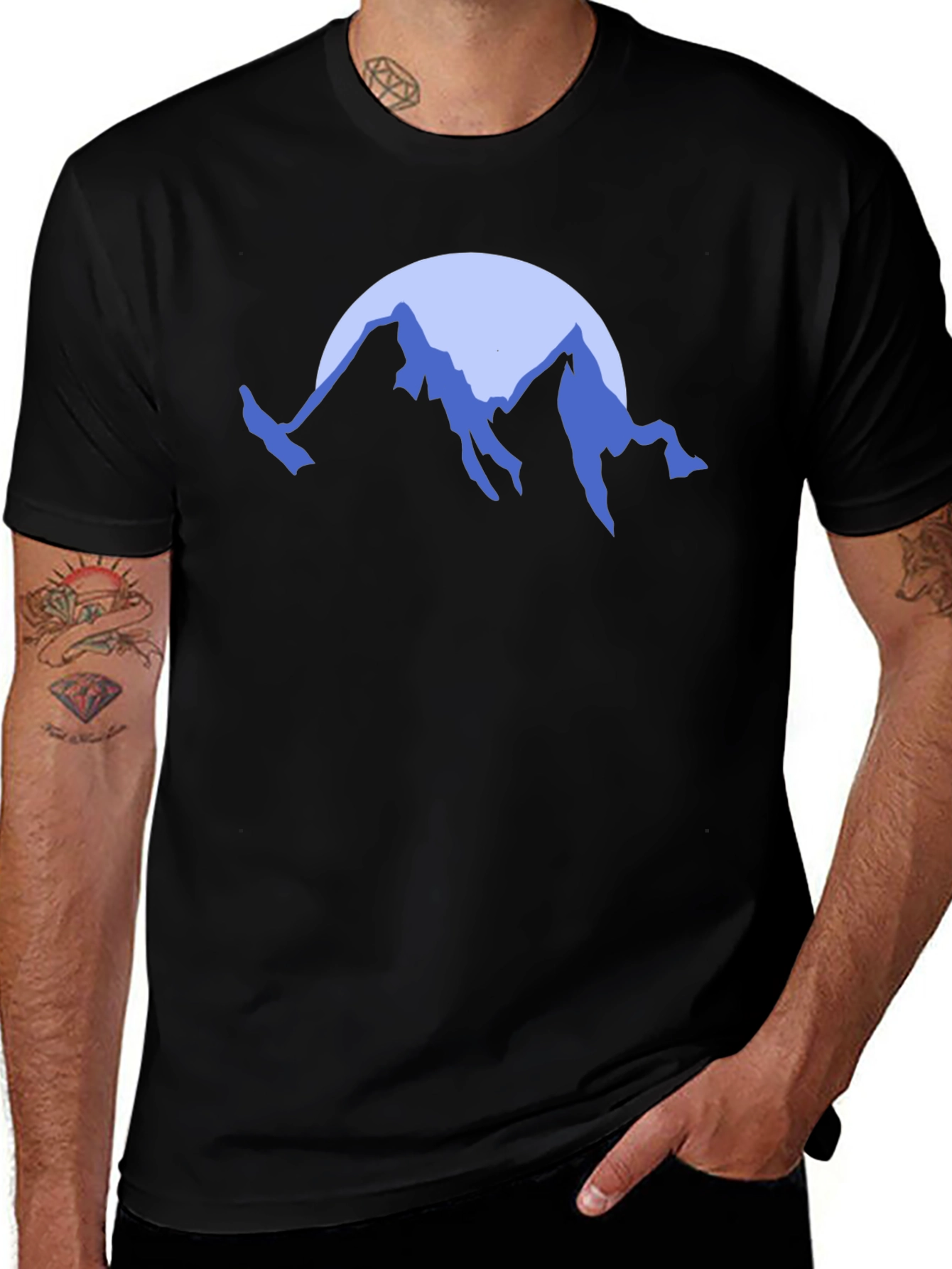 Mountain Moon Graphic Tee - Black Cotton T-Shirt