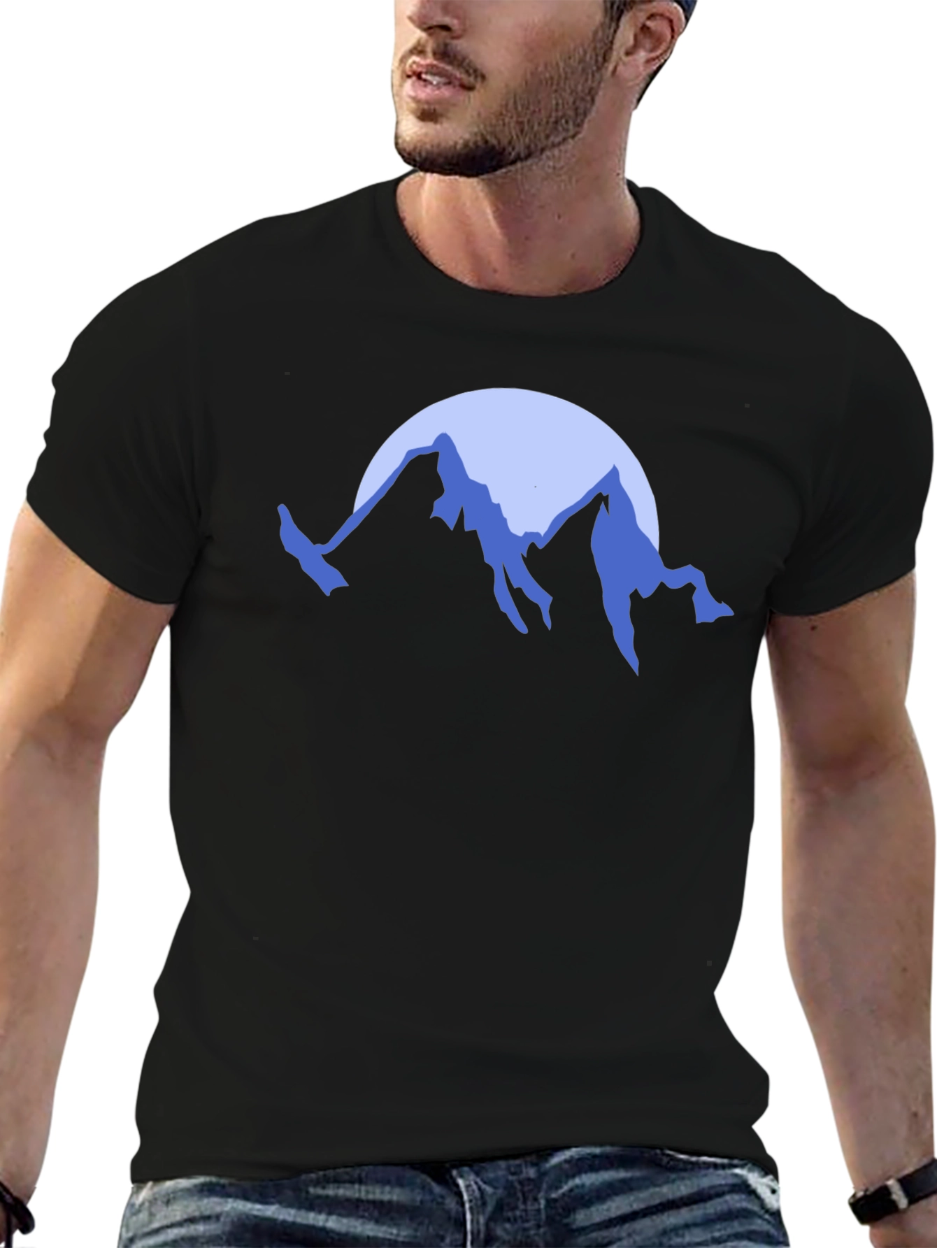 Mountain Moon Graphic Tee - Black Cotton T-Shirt