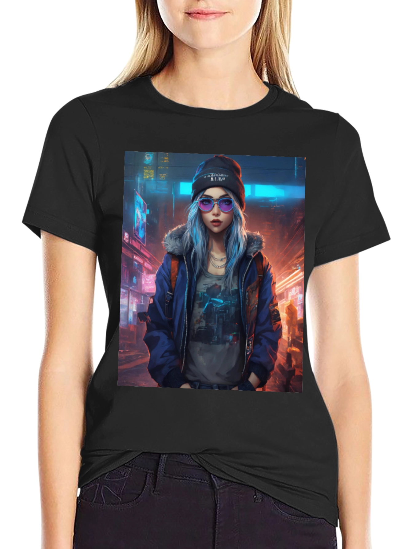 Cyberpunk Girl Graphic T-Shirt - Trendy Urban Style
