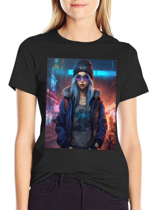 Cyberpunk Girl Graphic T-Shirt - Trendy Urban Style
