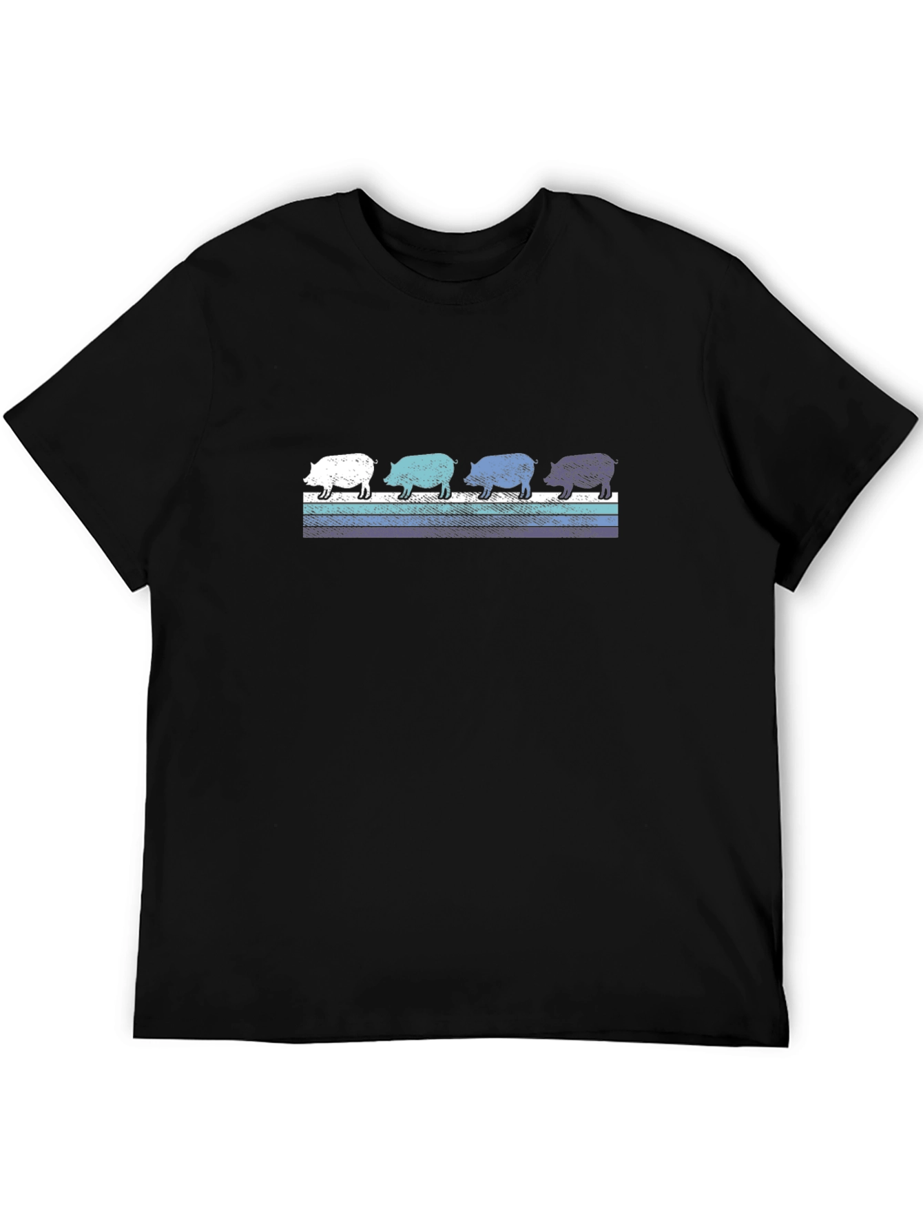 Retro Pig Parade Graphic Tee - Black Cotton T-Shirt