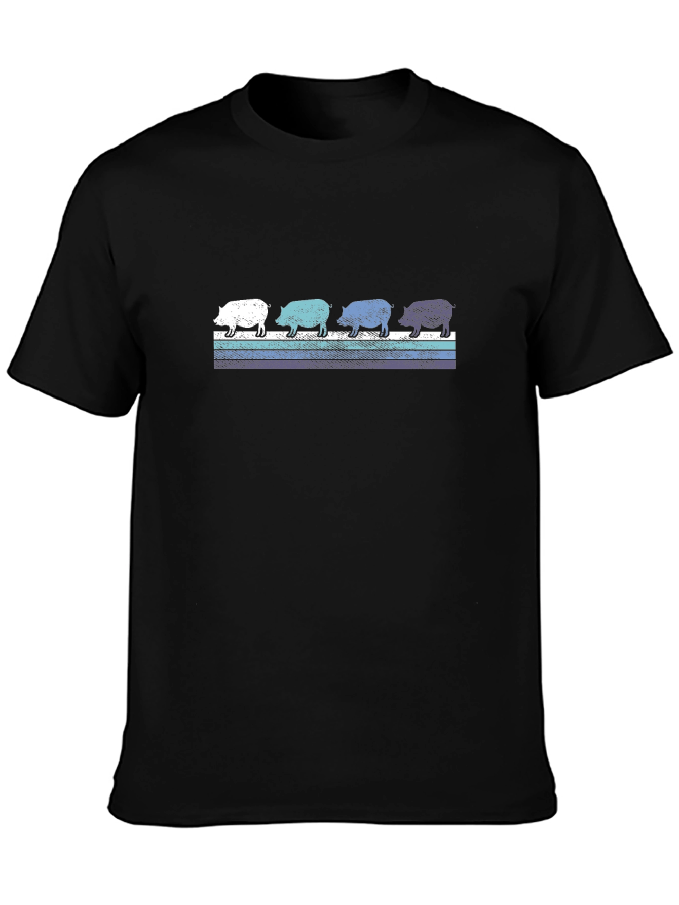 Retro Pig Parade Graphic Tee - Black Cotton T-Shirt