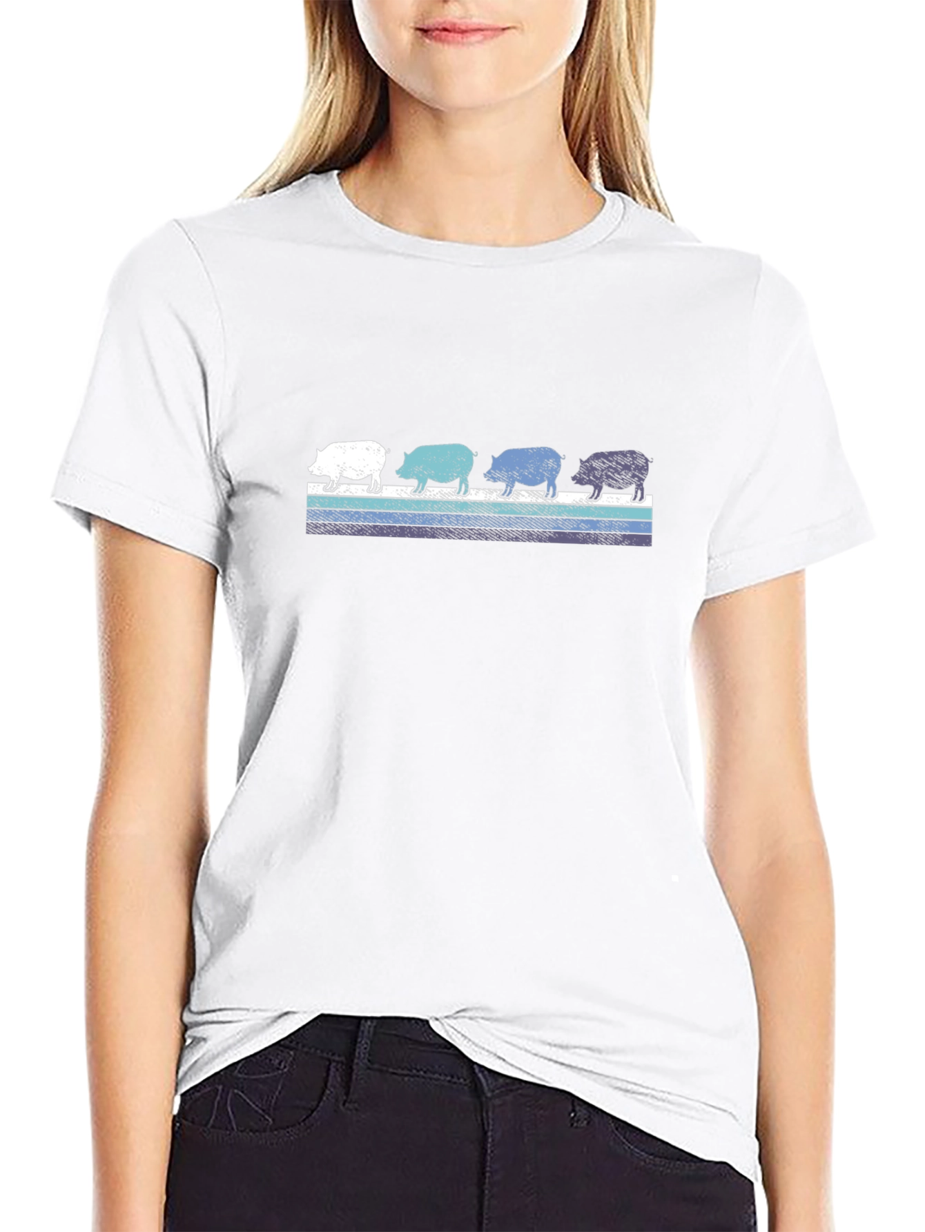 Retro Pig Parade Graphic Tee - Black Cotton T-Shirt