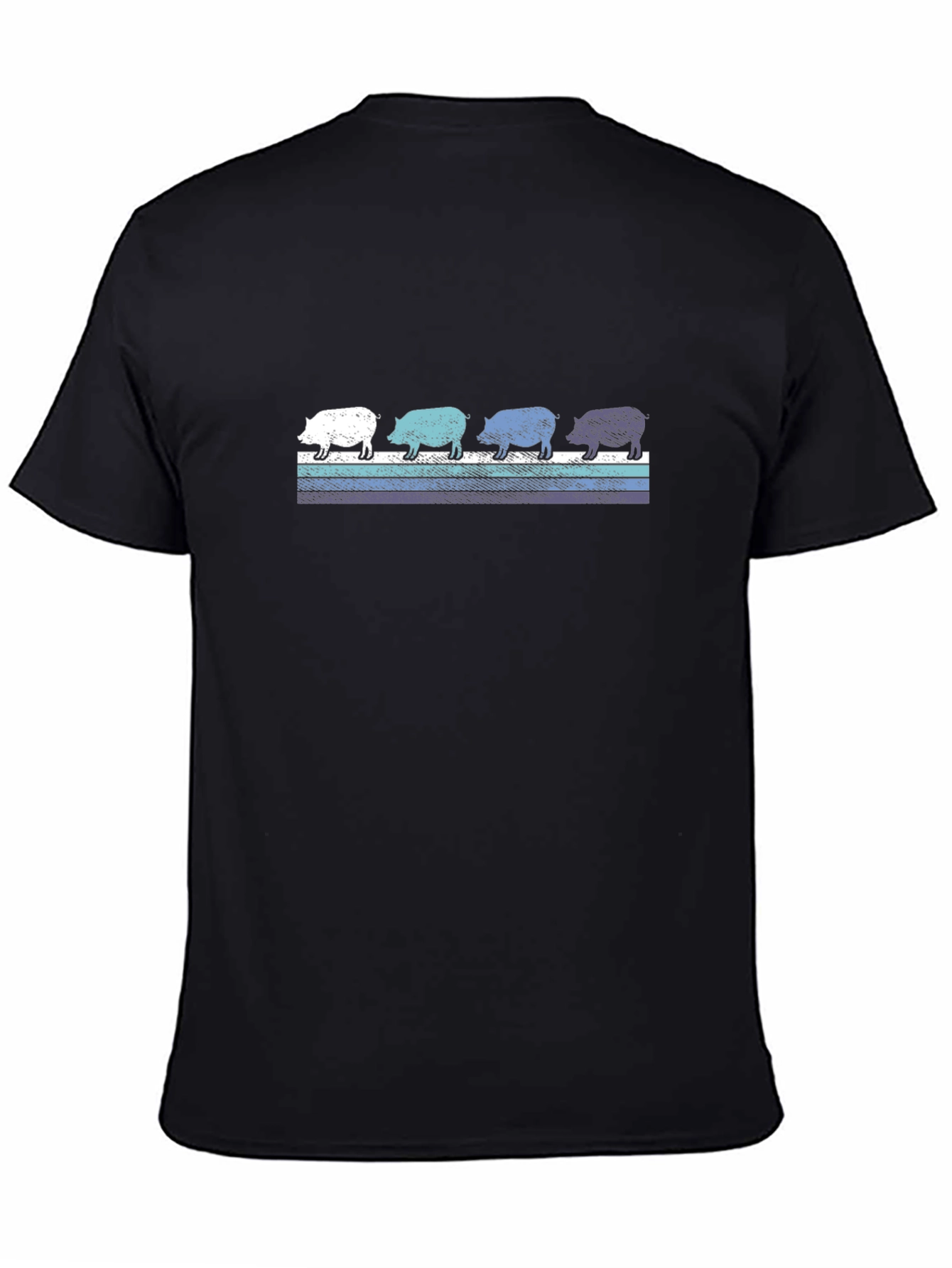 Retro Pig Parade Graphic Tee - Black Cotton T-Shirt