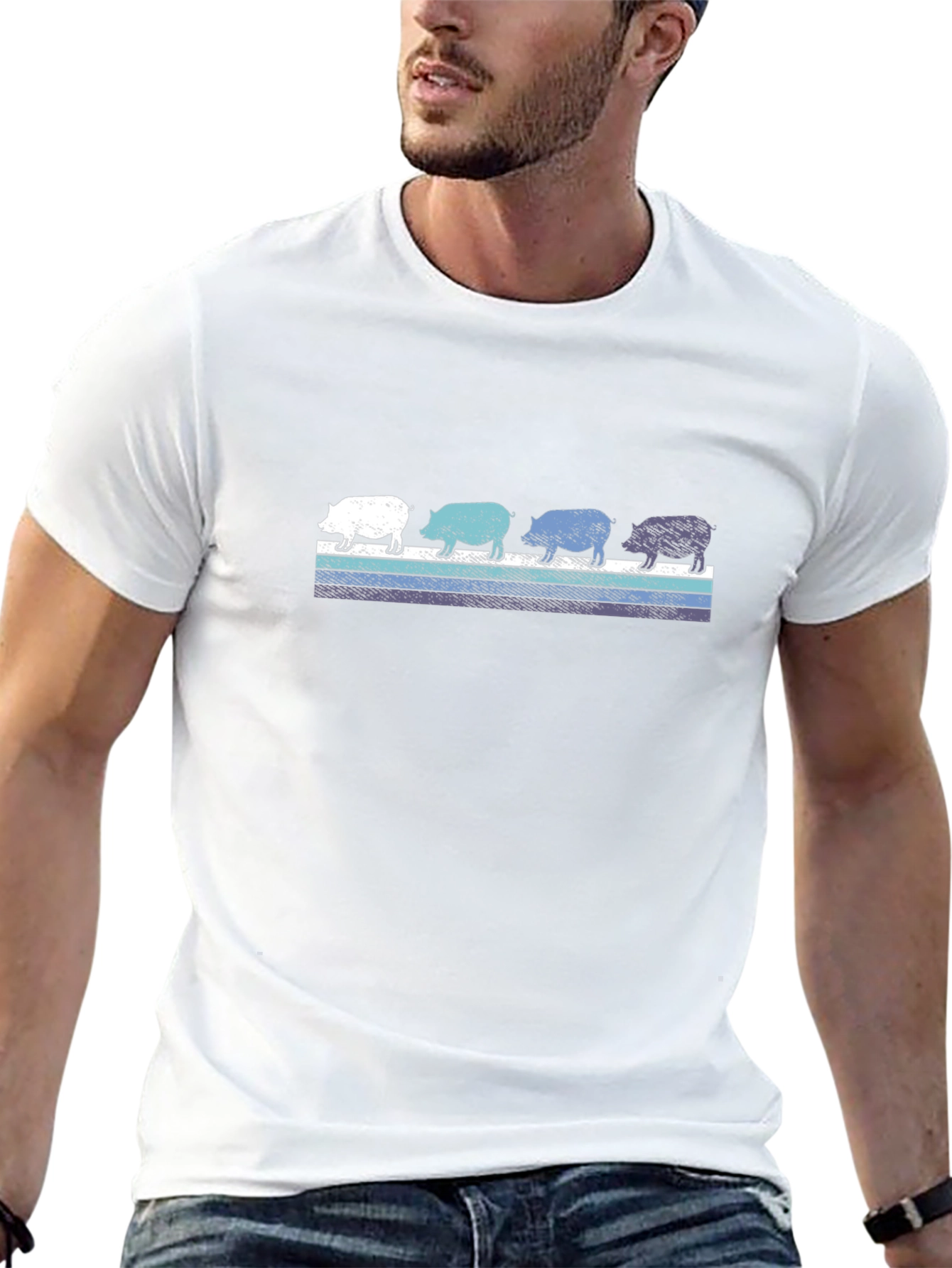 Retro Pig Parade Graphic Tee - Black Cotton T-Shirt