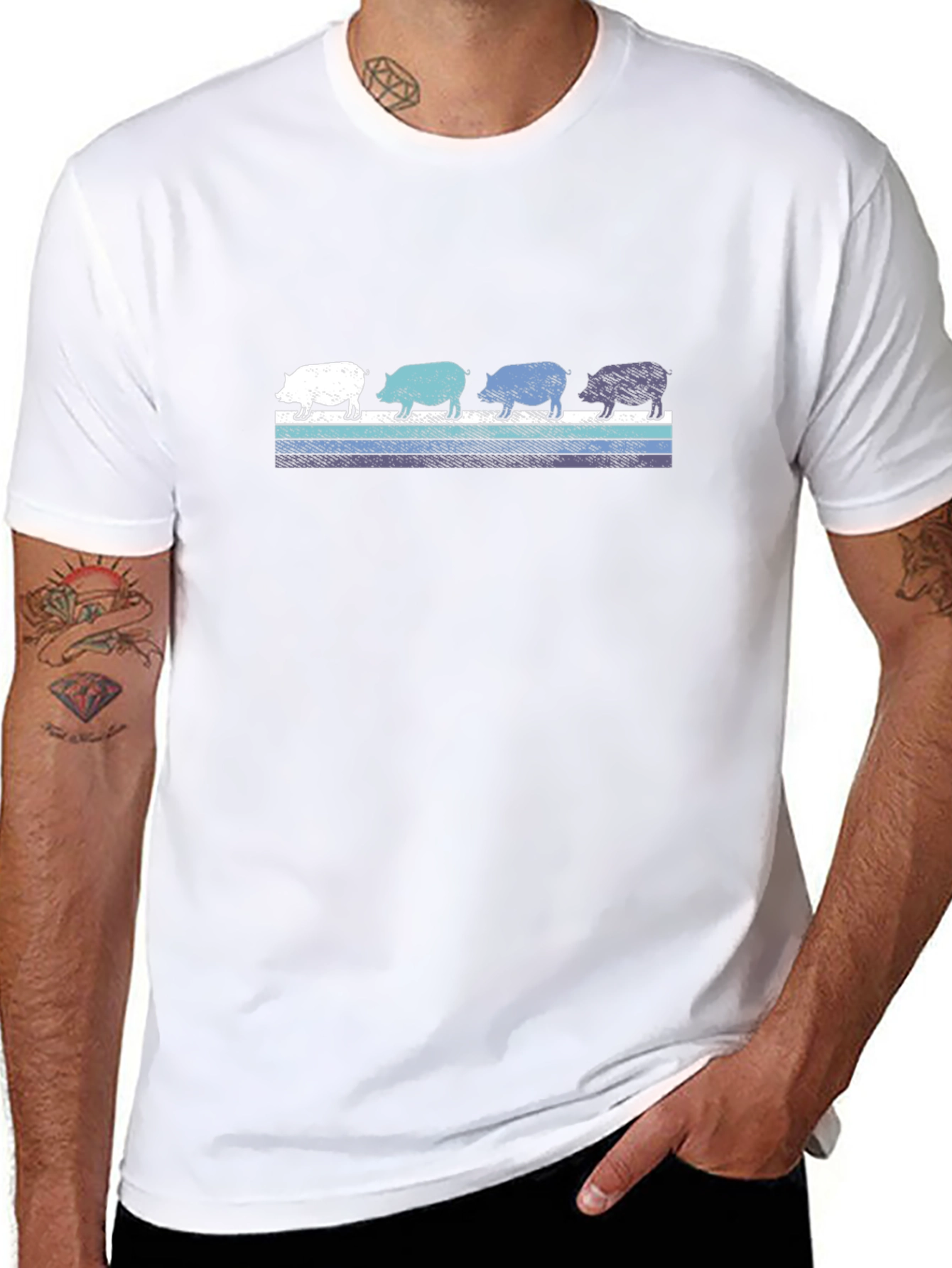 Retro Pig Parade Graphic Tee - Black Cotton T-Shirt