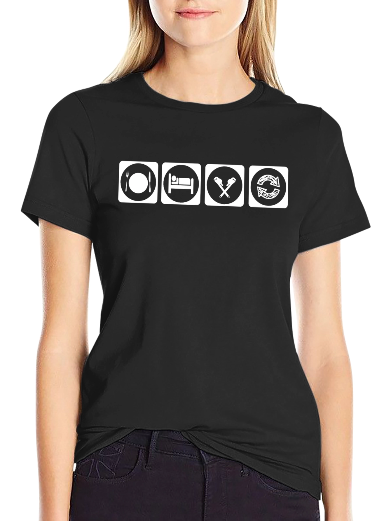 Eat Sleep Wrench Repeat Black Graphic Tee