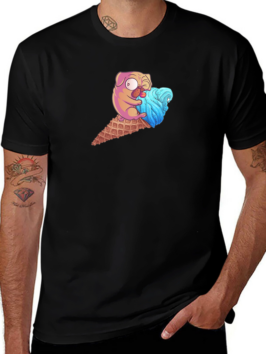 Pug Ice Cream Cone Graphic Tee - Black T-Shirt