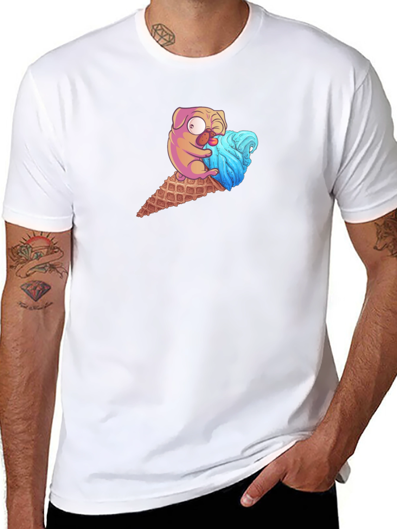 Pug Ice Cream Cone Graphic Tee - Black T-Shirt
