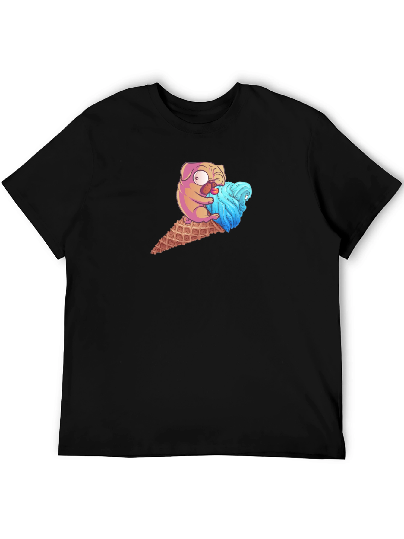 Pug Ice Cream Cone Graphic Tee - Black T-Shirt