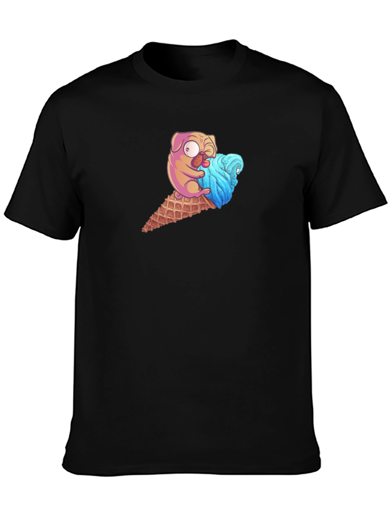 Pug Ice Cream Cone Graphic Tee - Black T-Shirt
