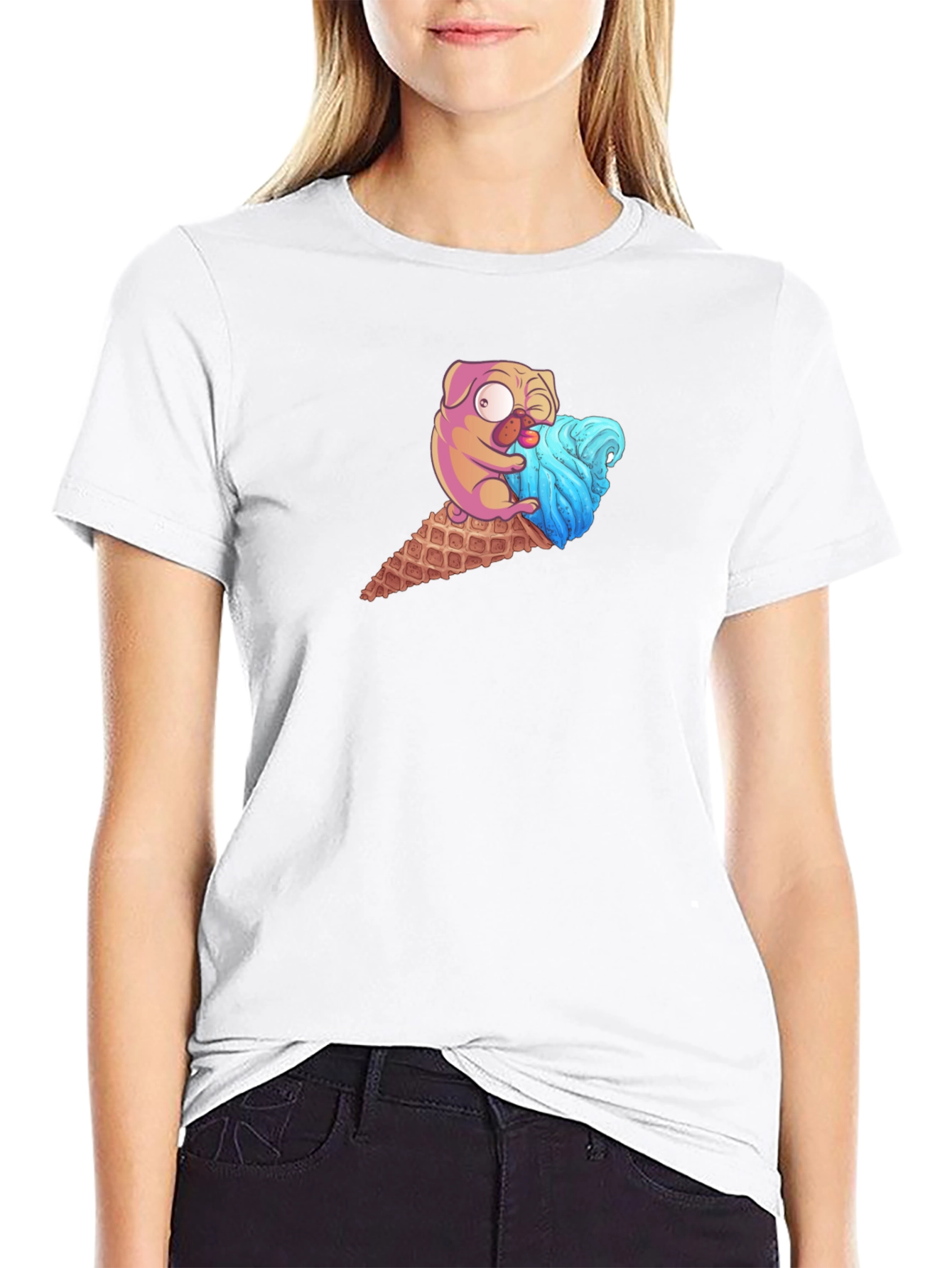 Pug Ice Cream Cone Graphic Tee - Black T-Shirt