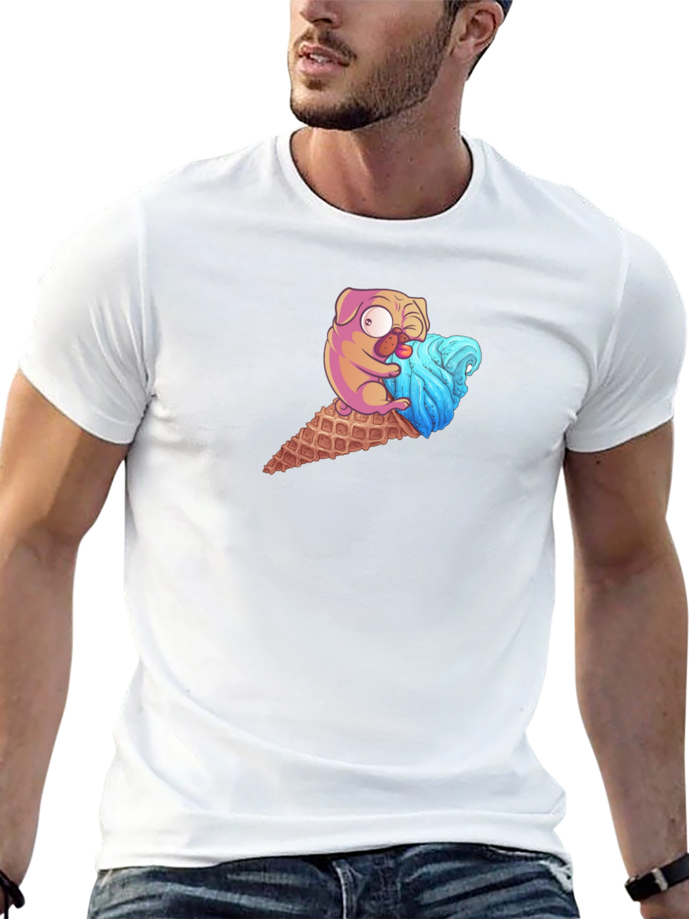 Pug Ice Cream Cone Graphic Tee - Black T-Shirt