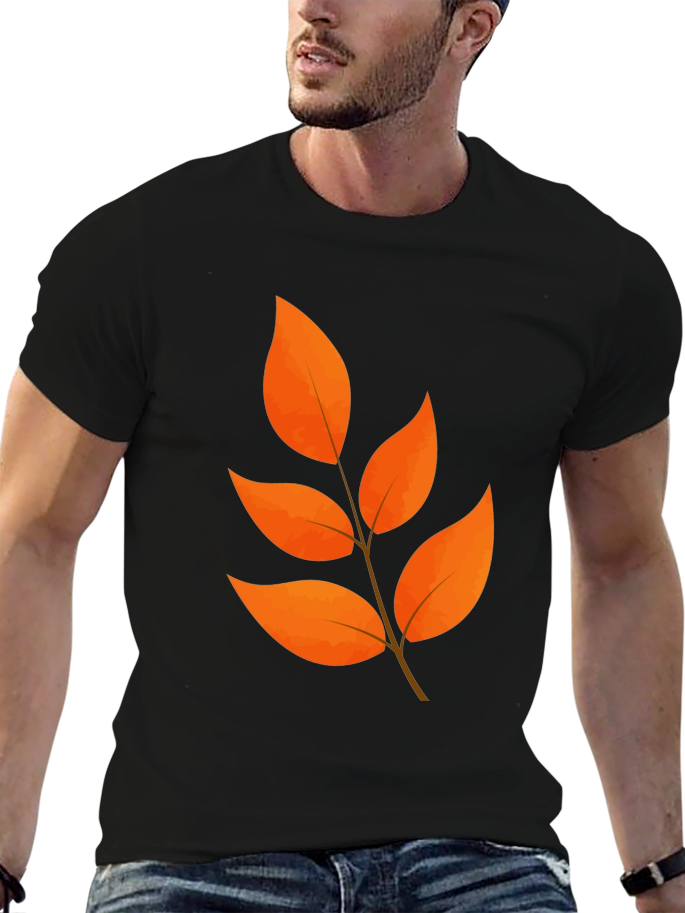 Fall Leaves Graphic Black T-Shirt