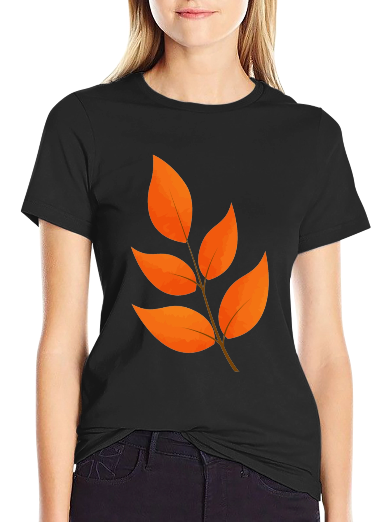 Fall Leaves Graphic Black T-Shirt