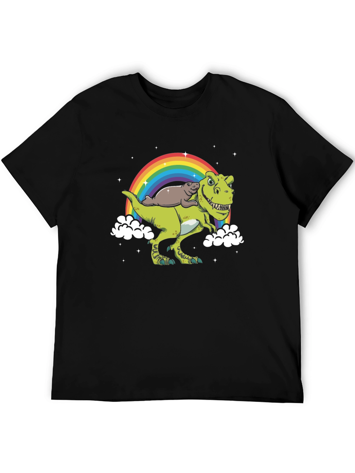 Dinosaur Otter Rainbow Black T-Shirt