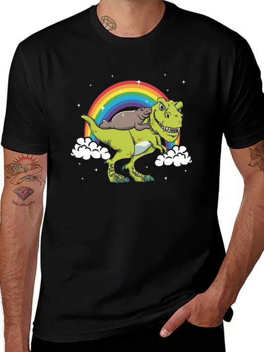 Dinosaur Otter Rainbow Black T-Shirt