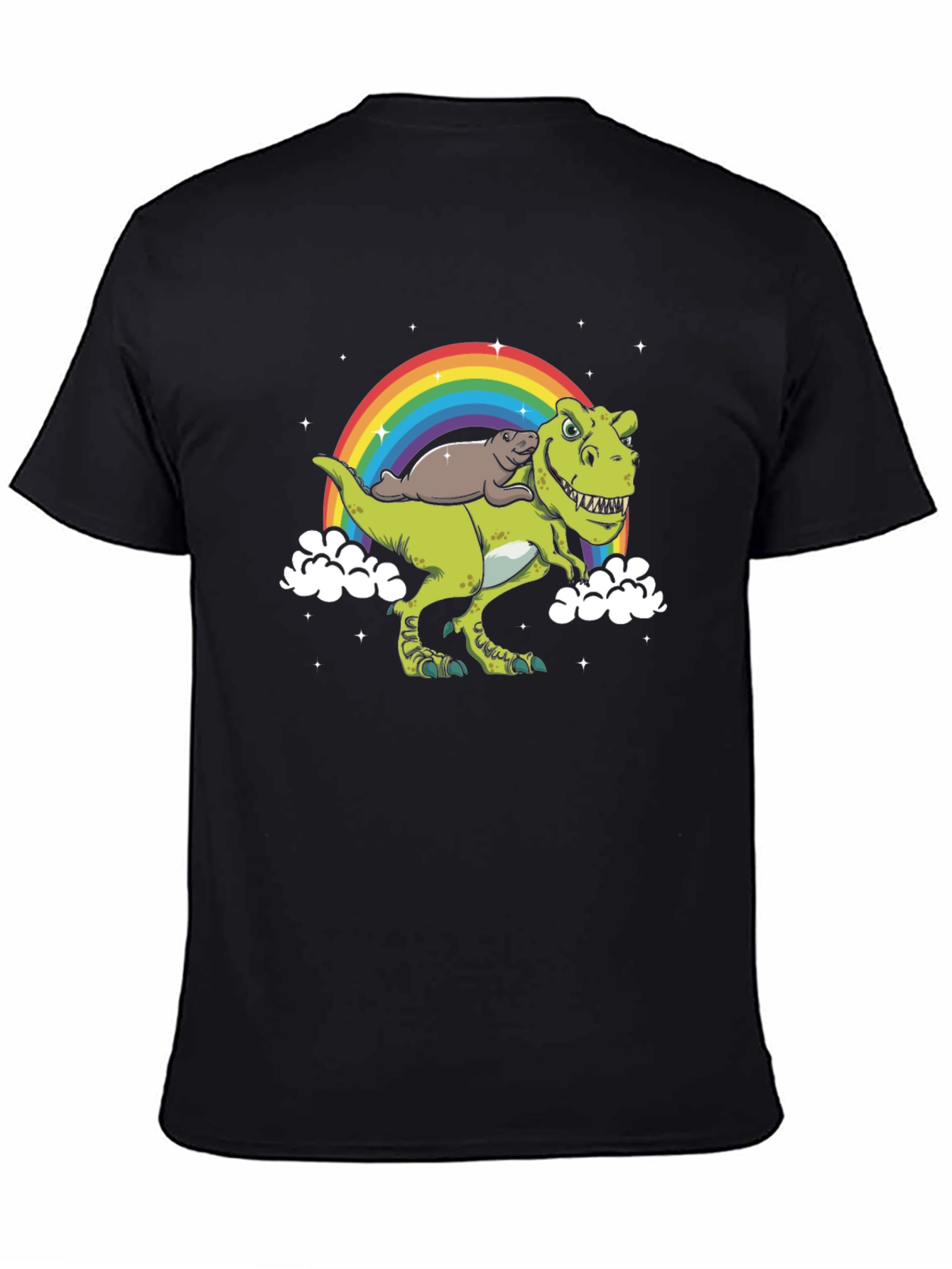 Dinosaur Otter Rainbow Black T-Shirt