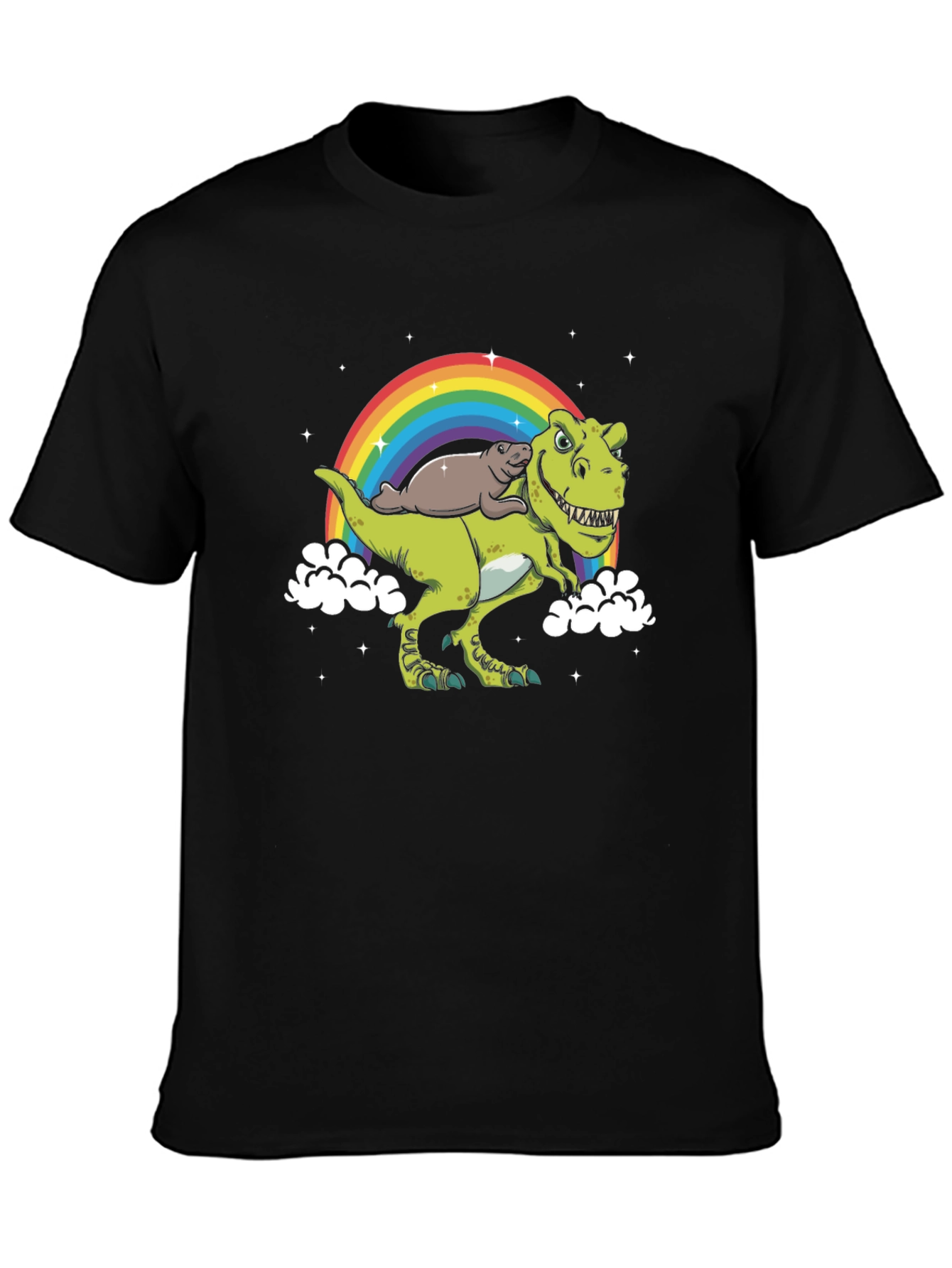 Dinosaur Otter Rainbow Black T-Shirt