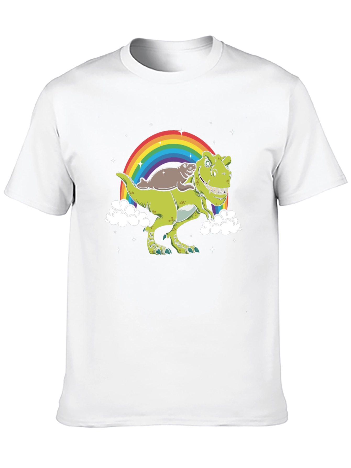 Dinosaur Otter Rainbow Black T-Shirt