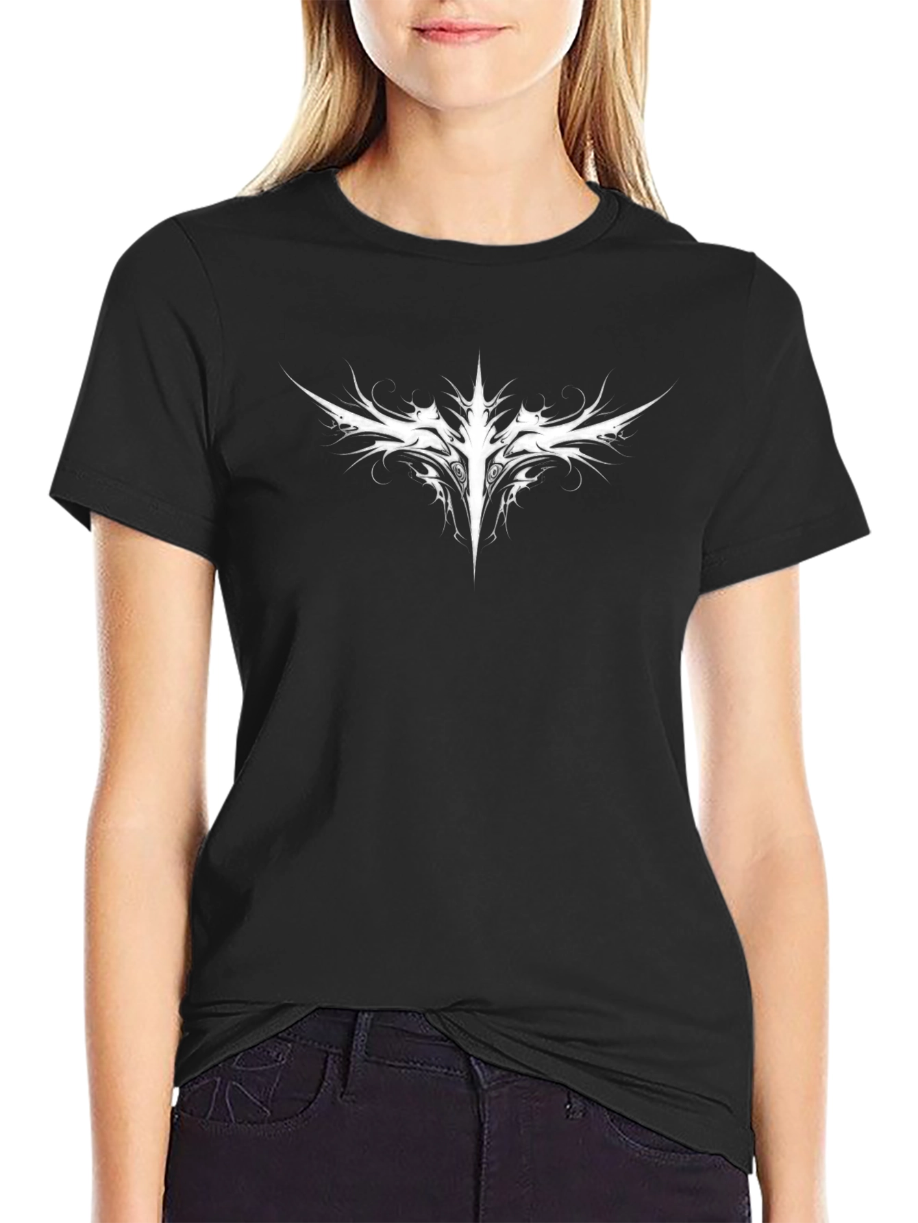 Mens Black T-Shirt with Abstract White Graphic