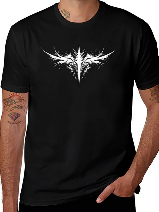 Mens Black T-Shirt with Abstract White Graphic