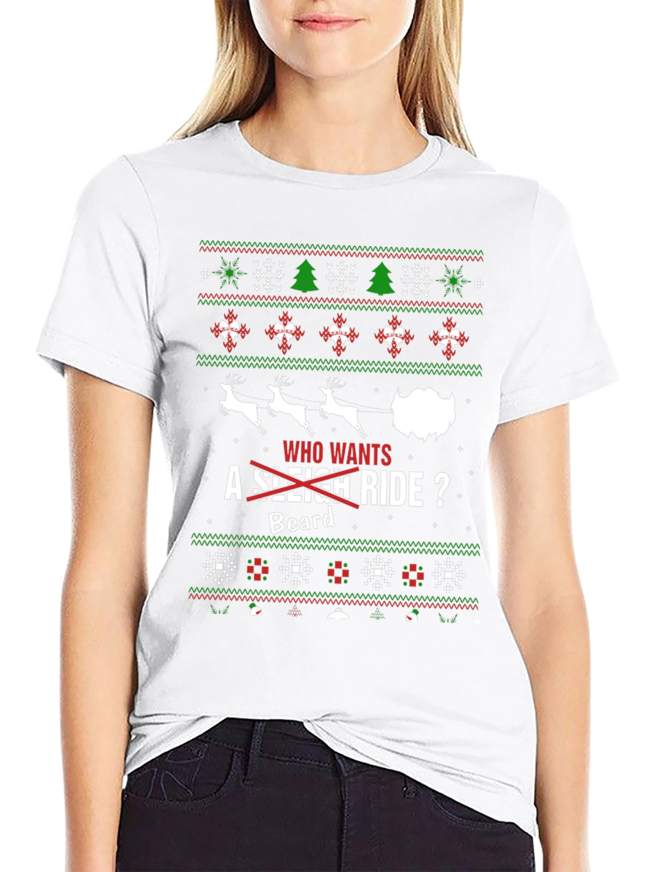 Funny Christmas Beard Sleigh Ride T-Shirt