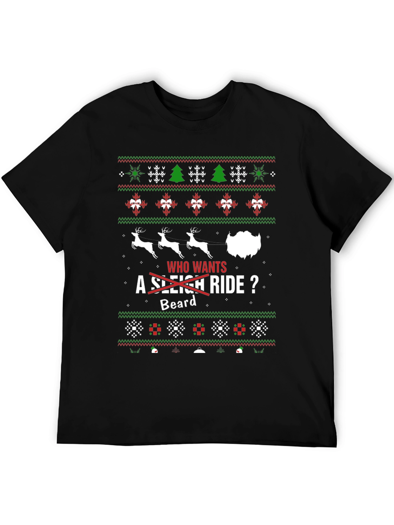 Funny Christmas Beard Sleigh Ride T-Shirt