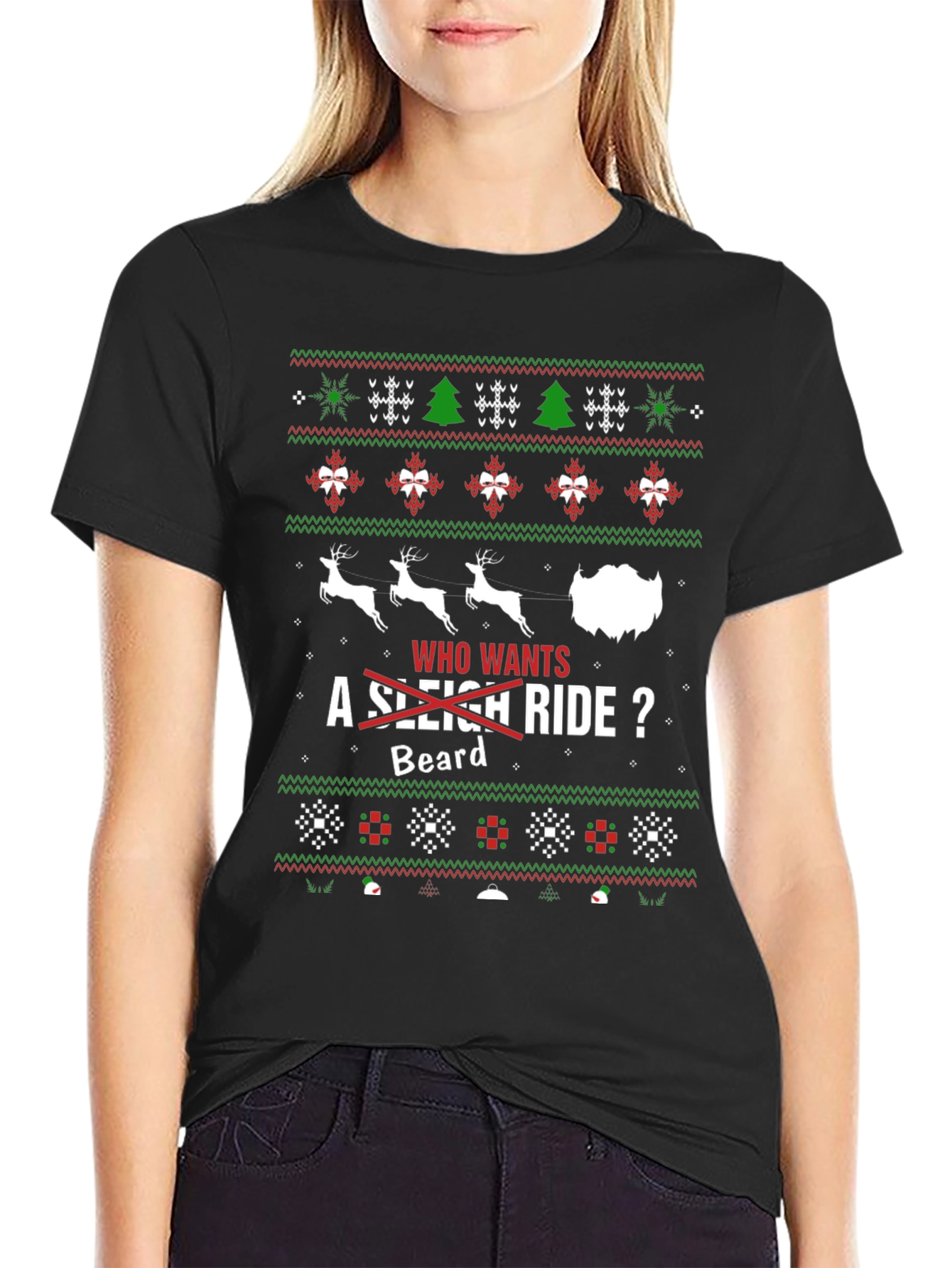 Funny Christmas Beard Sleigh Ride T-Shirt