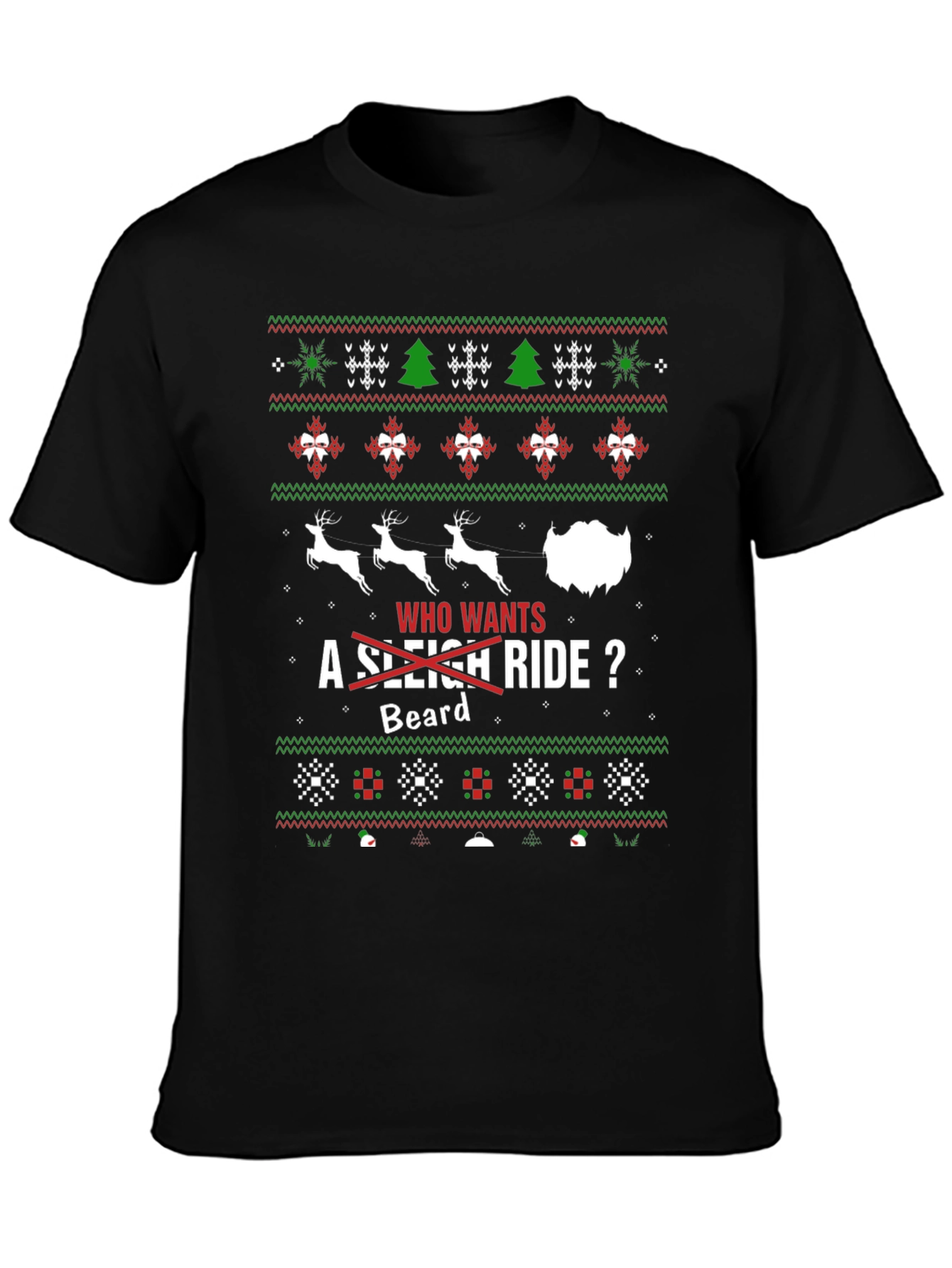 Funny Christmas Beard Sleigh Ride T-Shirt
