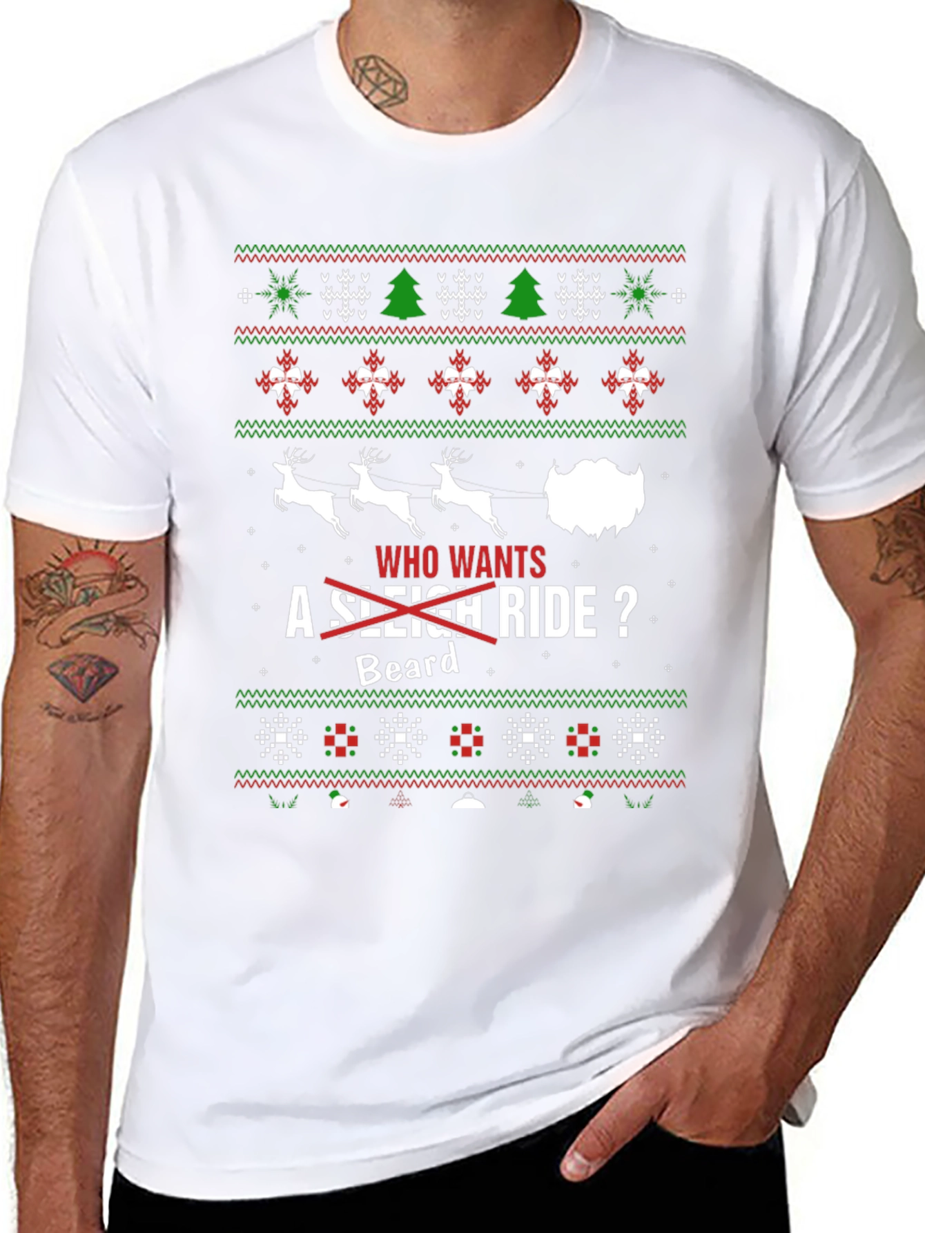 Funny Christmas Beard Sleigh Ride T-Shirt
