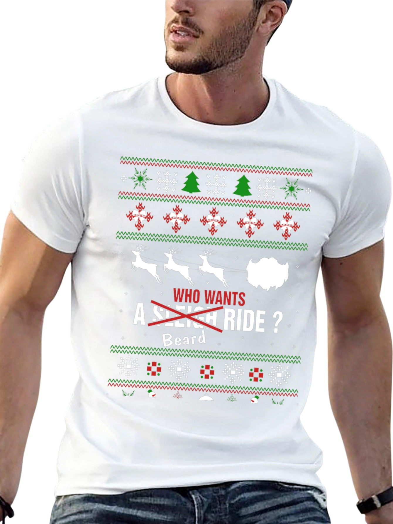 Funny Christmas Beard Sleigh Ride T-Shirt