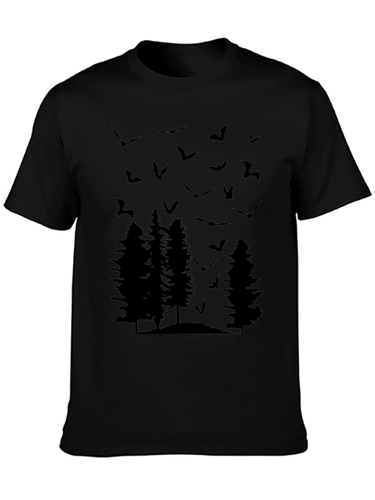 Bats and Trees Graphic Tee - Mens Black T-Shirt
