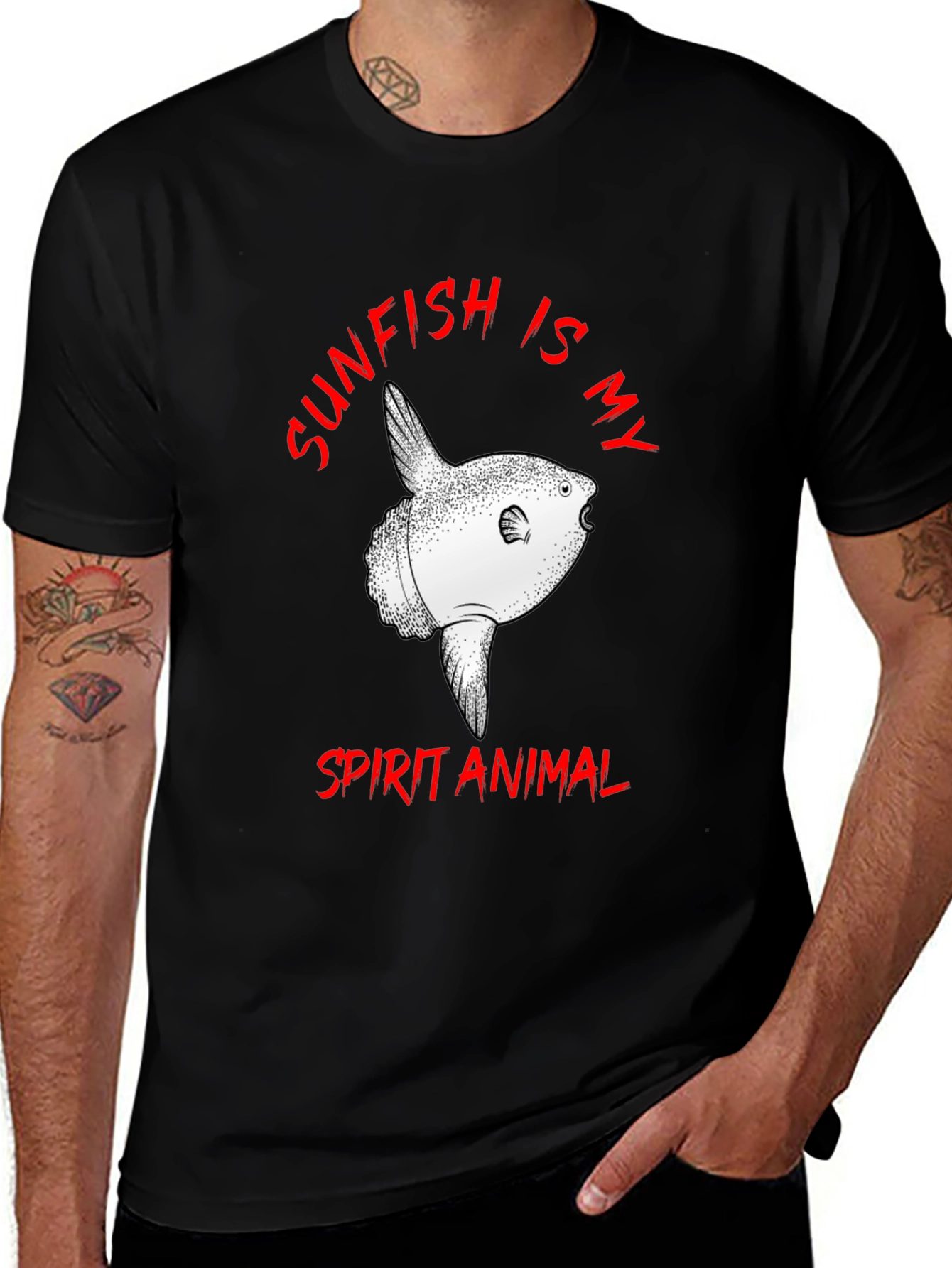 Sunfish Spirit Animal Graphic Tee - Black Cotton T-Shirt
