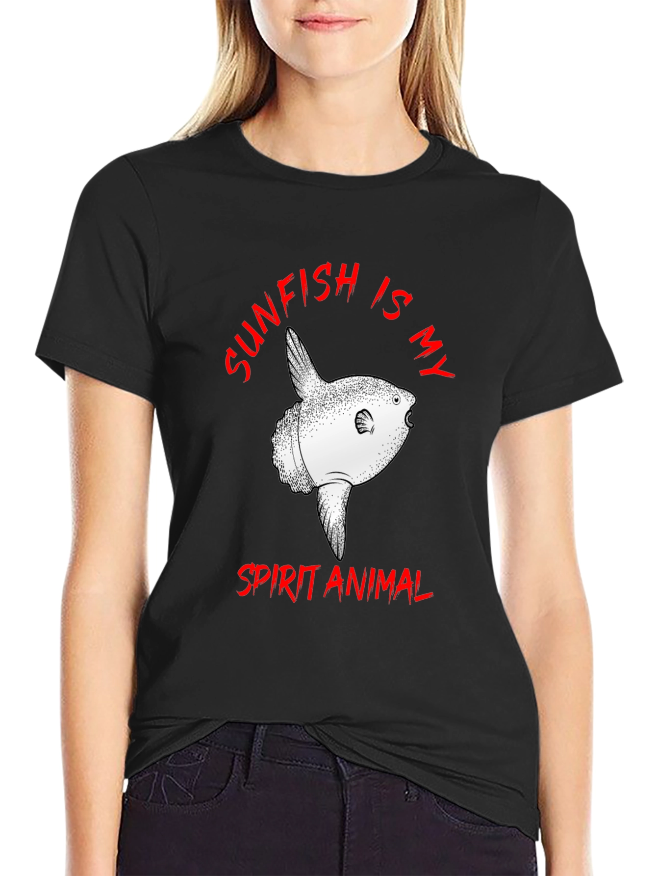 Sunfish Spirit Animal Graphic Tee - Black Cotton T-Shirt