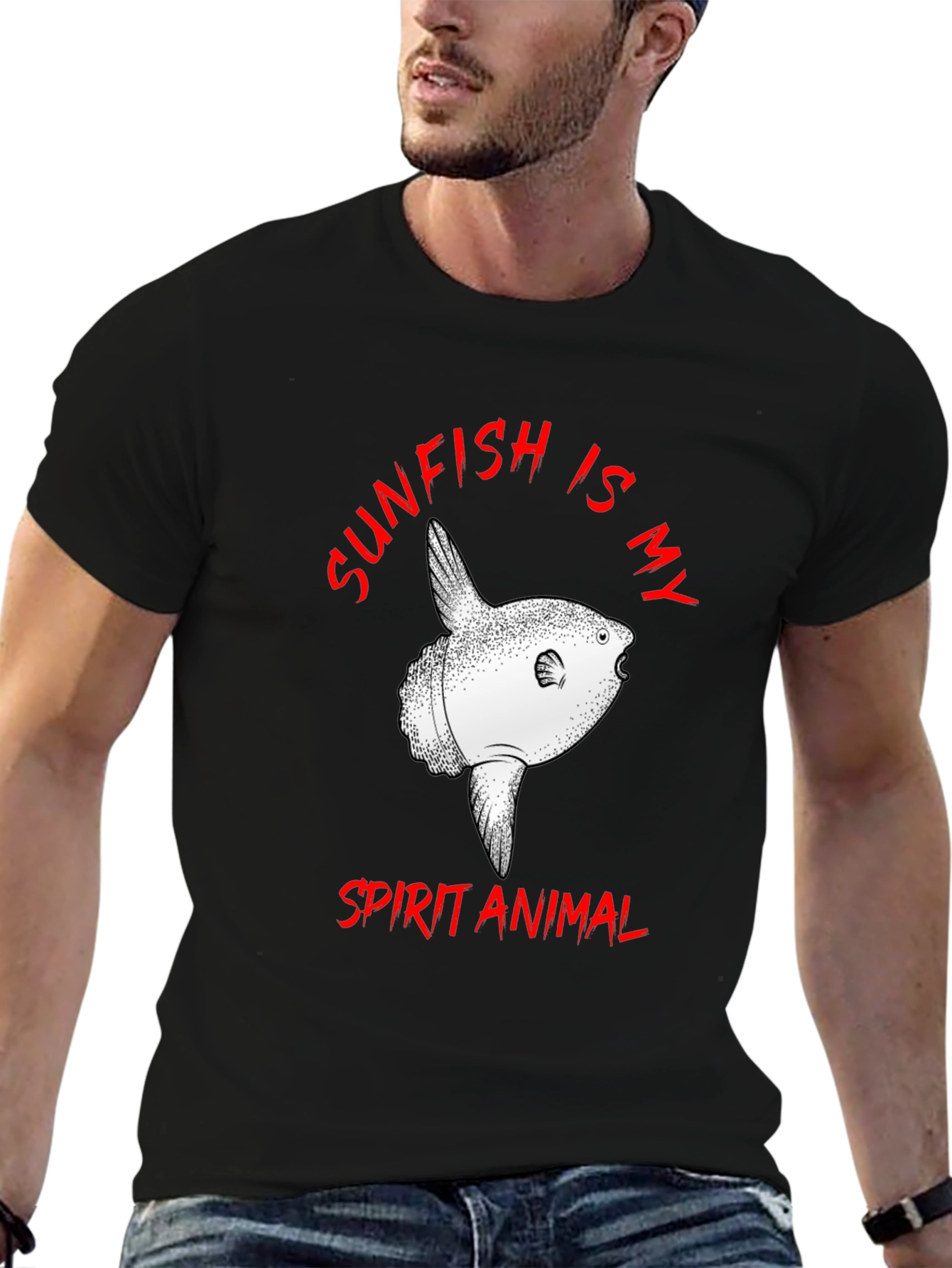 Sunfish Spirit Animal Graphic Tee - Black Cotton T-Shirt