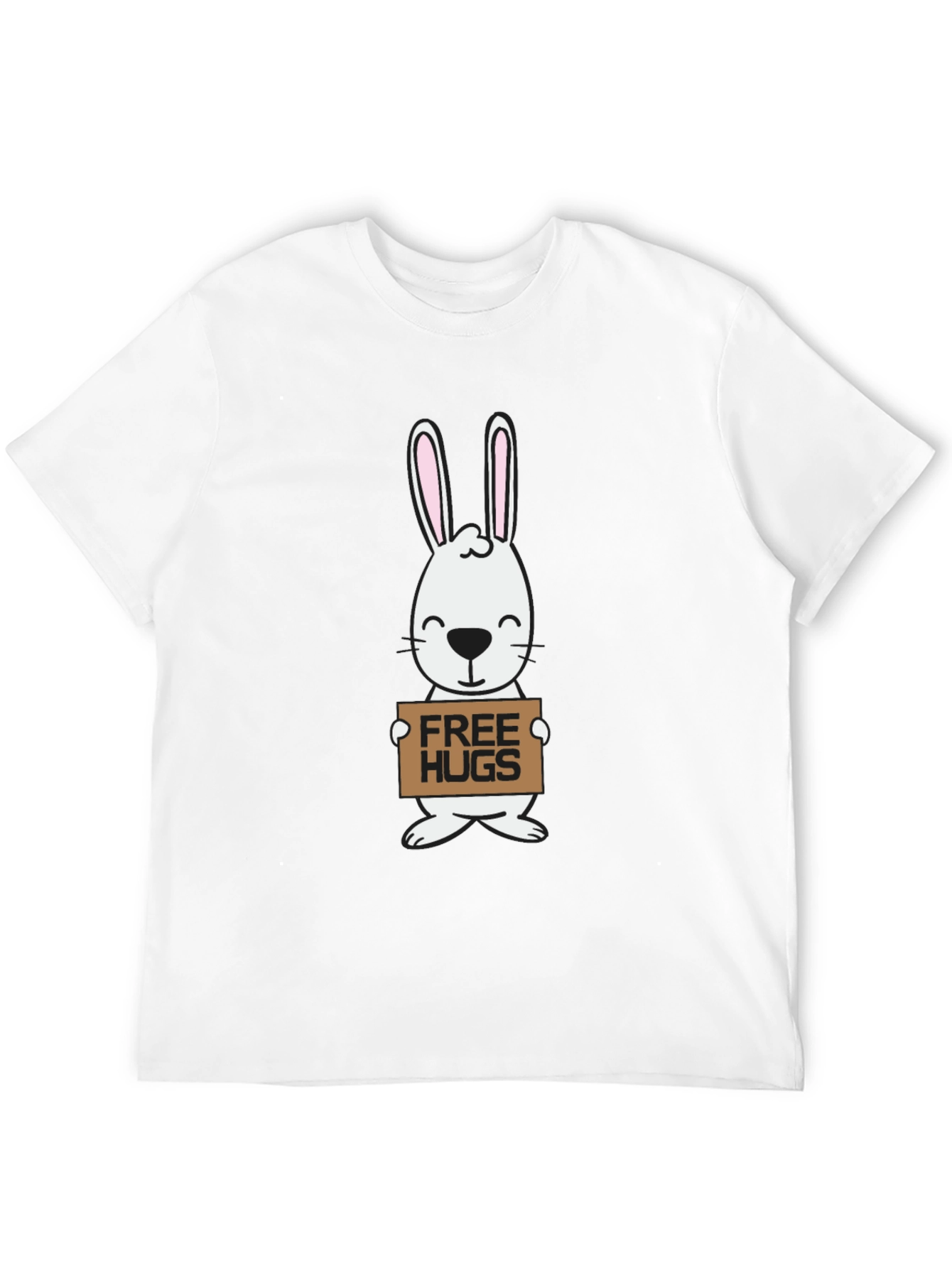 Free Hugs Bunny Graphic Tee - Black Cotton T-Shirt