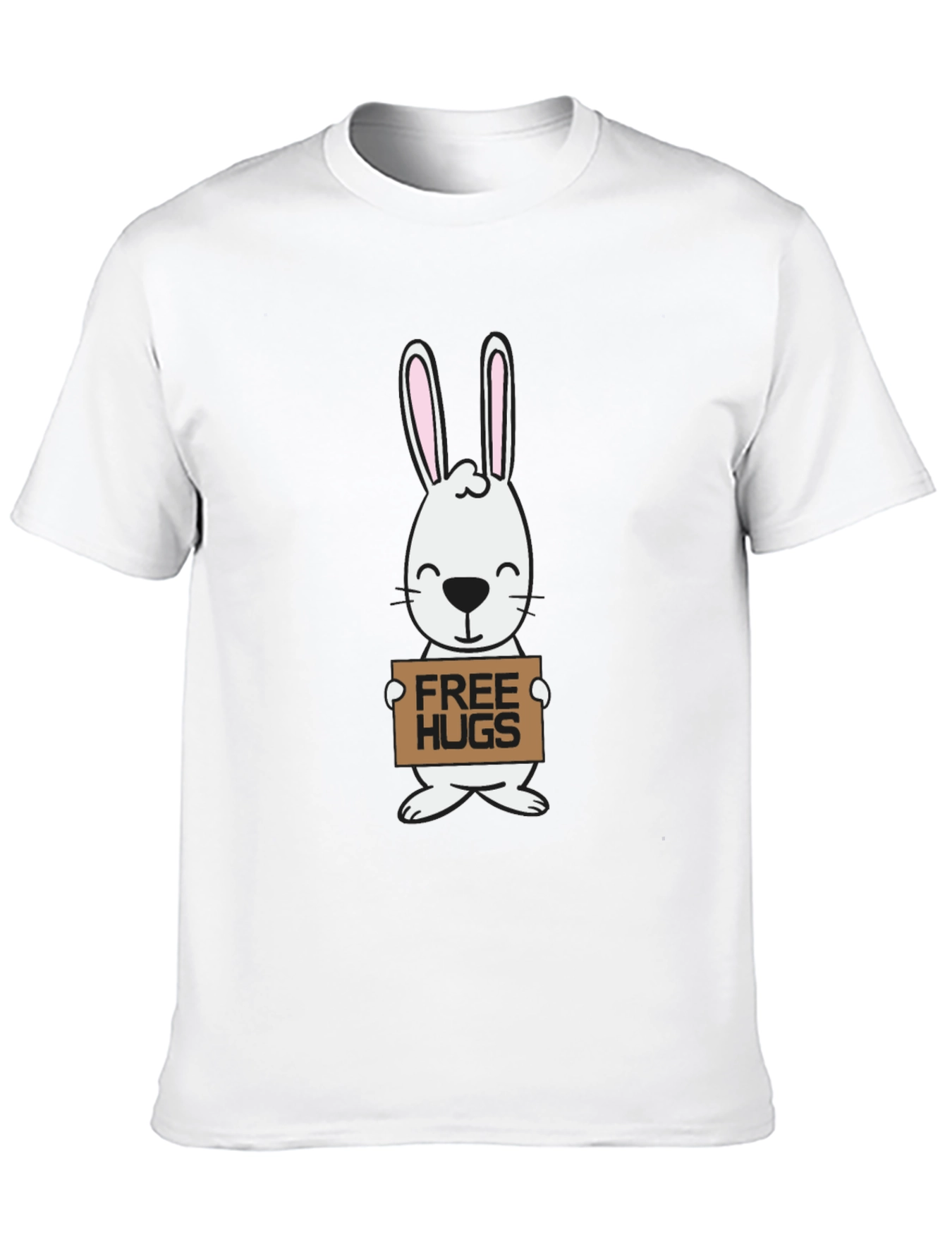 Free Hugs Bunny Graphic Tee - Black Cotton T-Shirt
